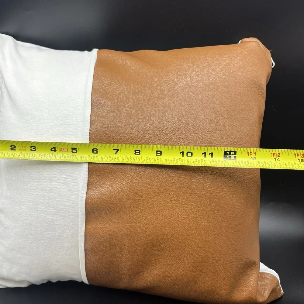 WOVEN NOOK Zulu Down Pillow  & Cover Brown White Square‎ Cotton Faux Leather